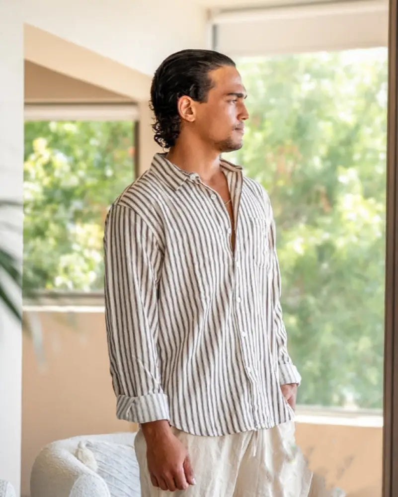 Camisa Alpha Striped Class Marrom - AlphaCode