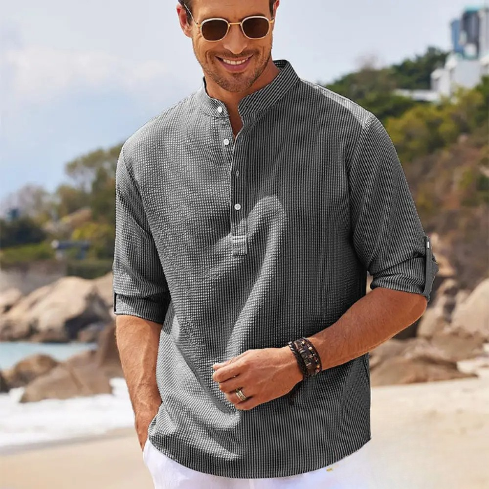 Camisa De Linho Alpha Beach Club Caqui - AlphaCode