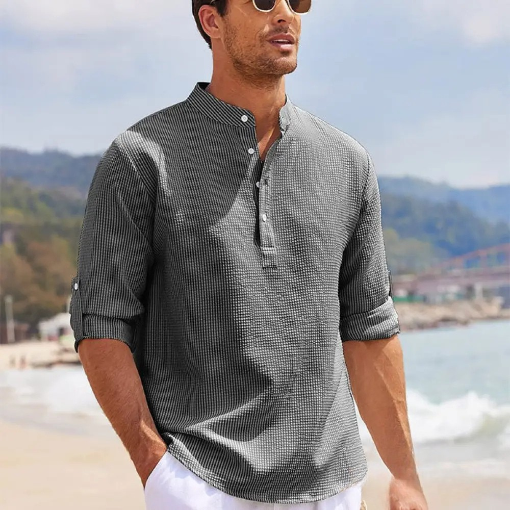 Camisa De Linho Alpha Beach Club Caqui - AlphaCode
