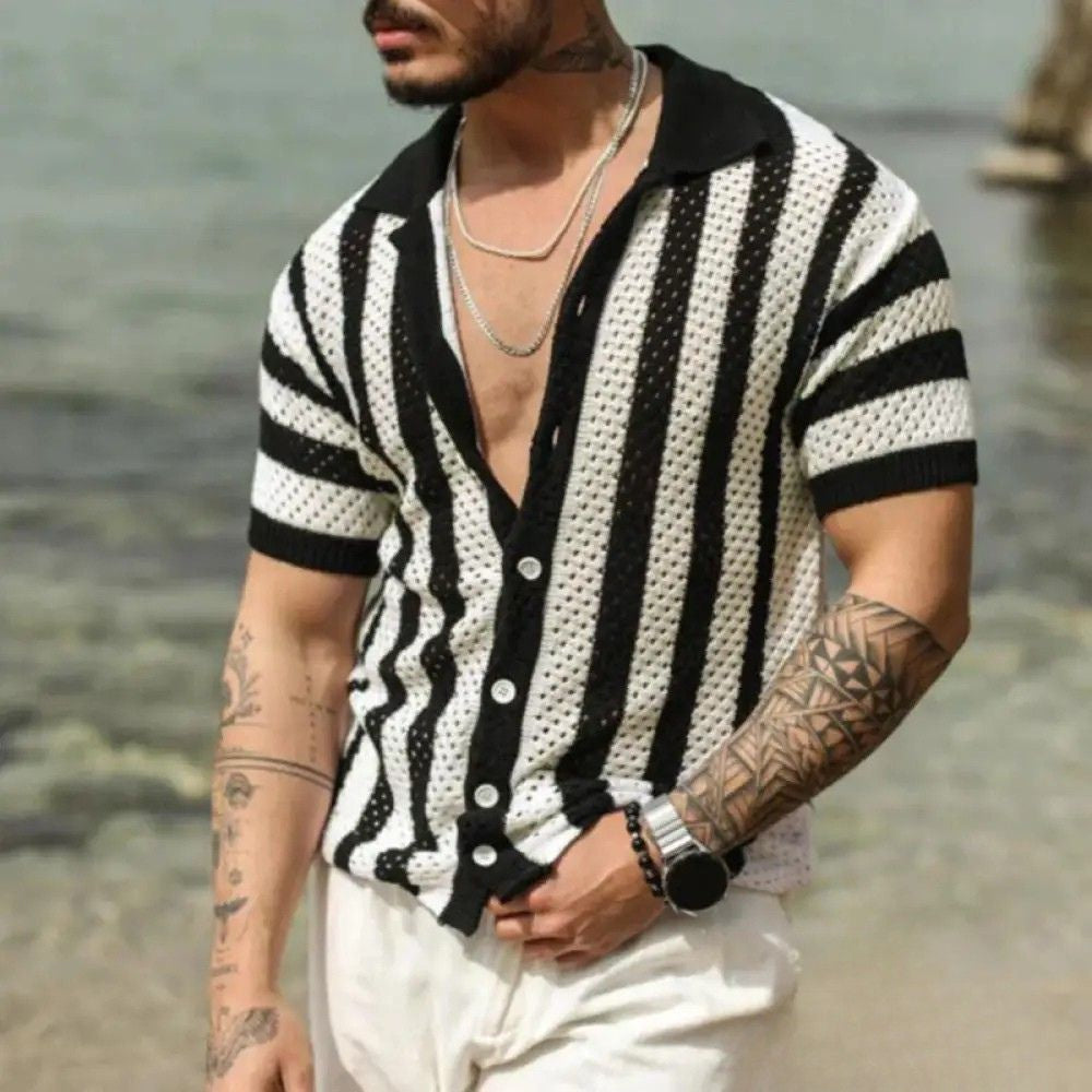 Camisa De Malha Respiravel Alpha Beach Lapel Bege - AlphaCode