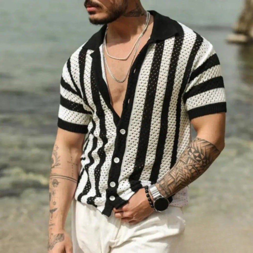 Camisa De Malha Respiravel Alpha Beach Lapel Bege - AlphaCode