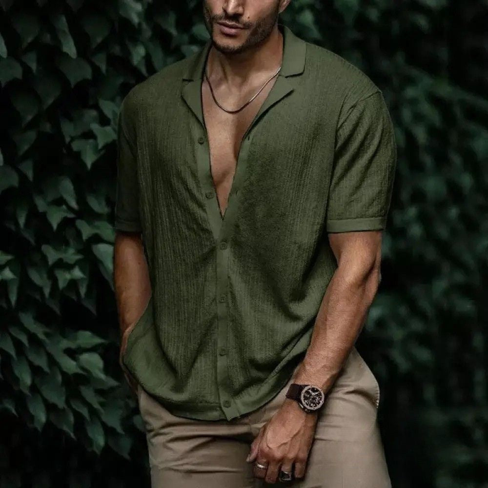 Camisa Filipo Casual Masculina Bege - AlphaCode