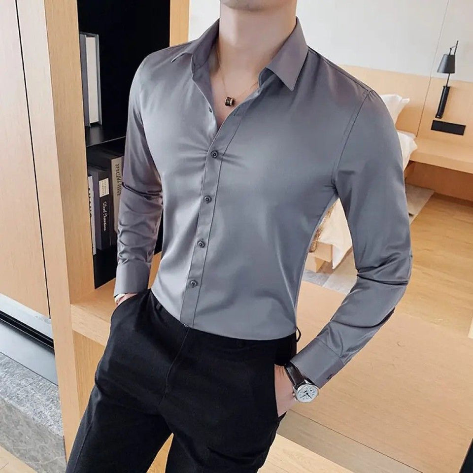 Camisa Masculina Social Slim Fit Alpha Azul - AlphaCode