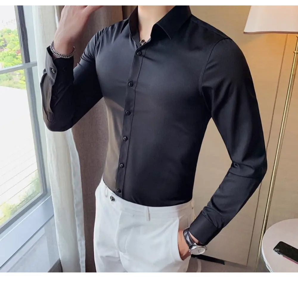 Camisa Masculina Social Slim Fit Alpha Preto - AlphaCode