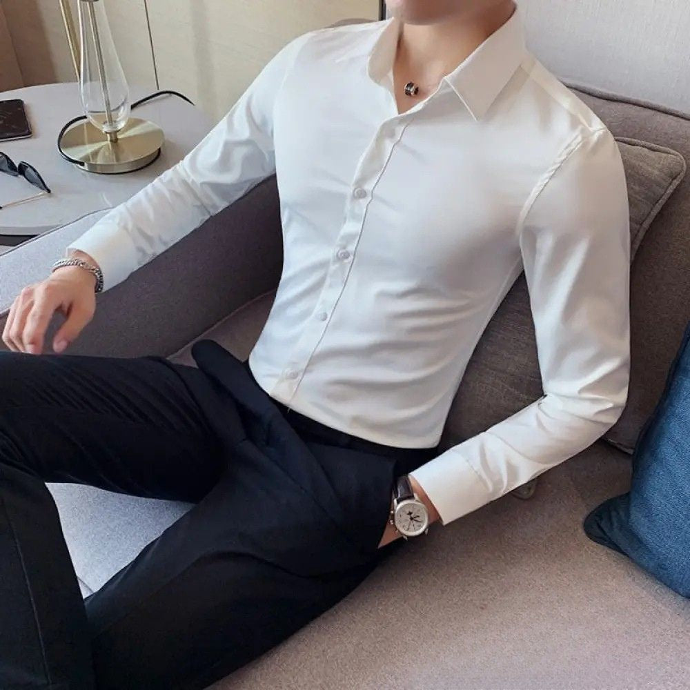 Camisa Masculina Social Slim Fit Alpha Preto - AlphaCode