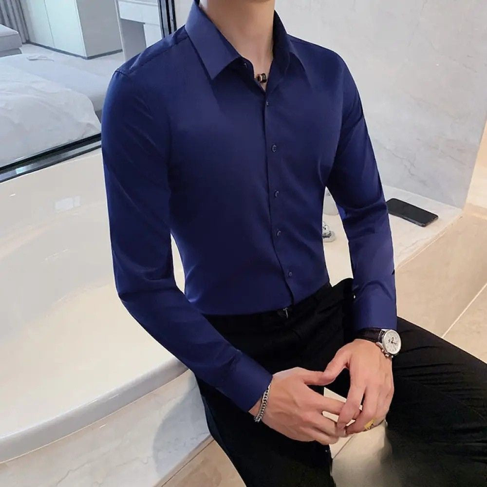 Camisa Masculina Social Slim Fit Alpha Preto - AlphaCode