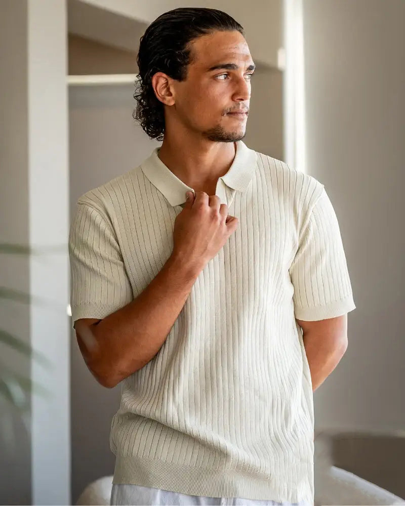 Camisa Polo Alpha Ribbed Bege - AlphaCode