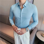 Camisa Social Alpha British Style Azul - AlphaCode