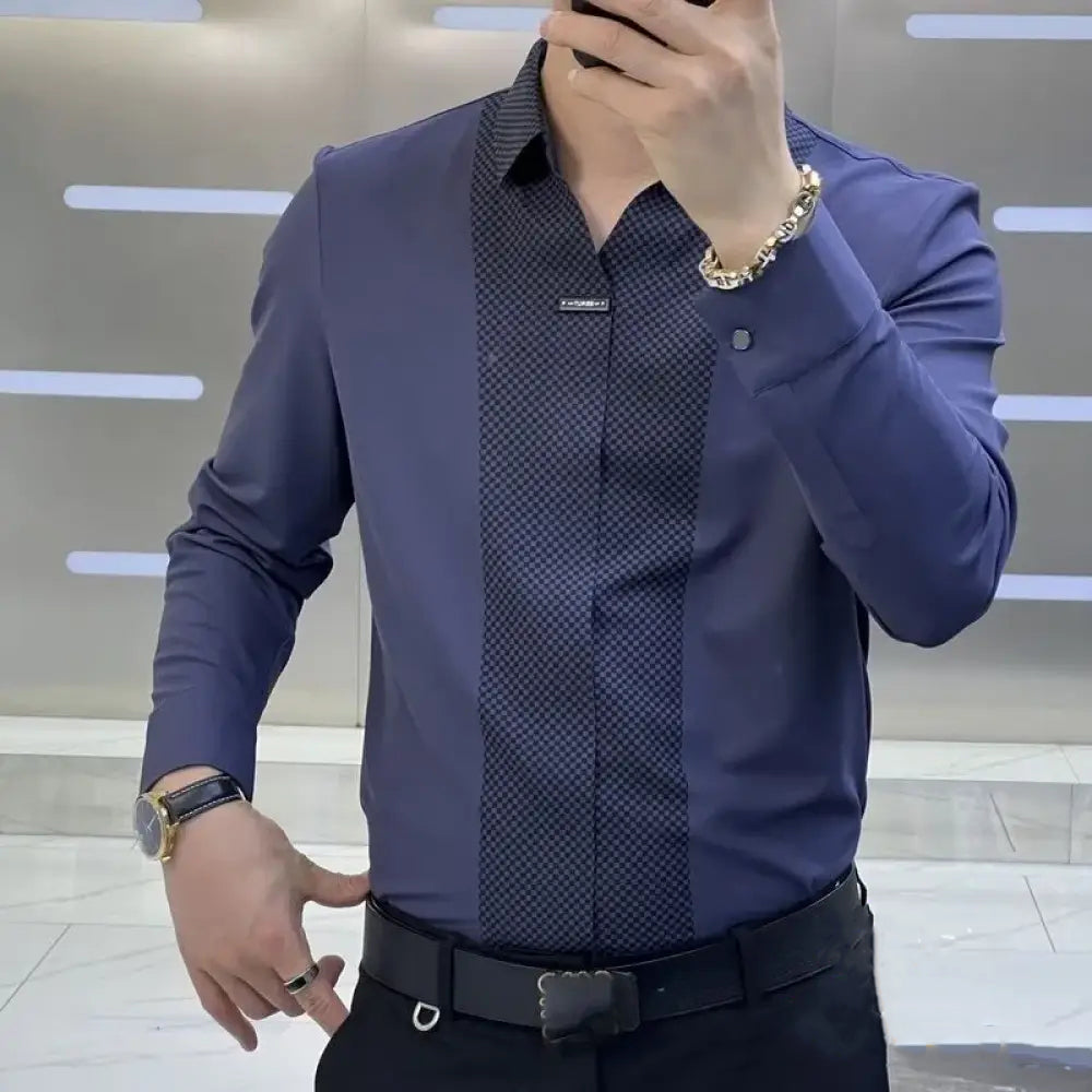 Camisa Social Alpha Tech Spliced Azul - AlphaCode