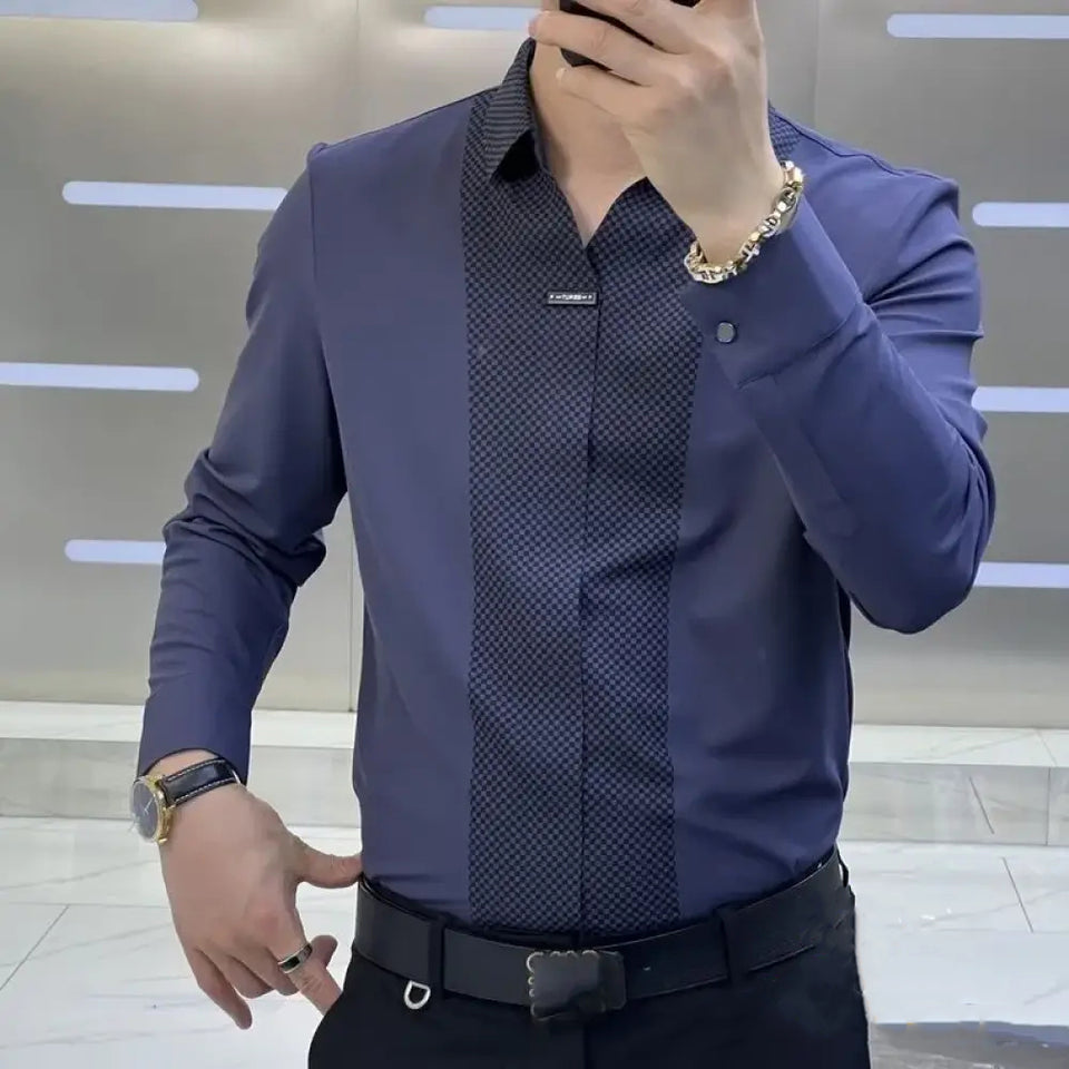 Camisa Social Alpha Tech Spliced Azul - AlphaCode