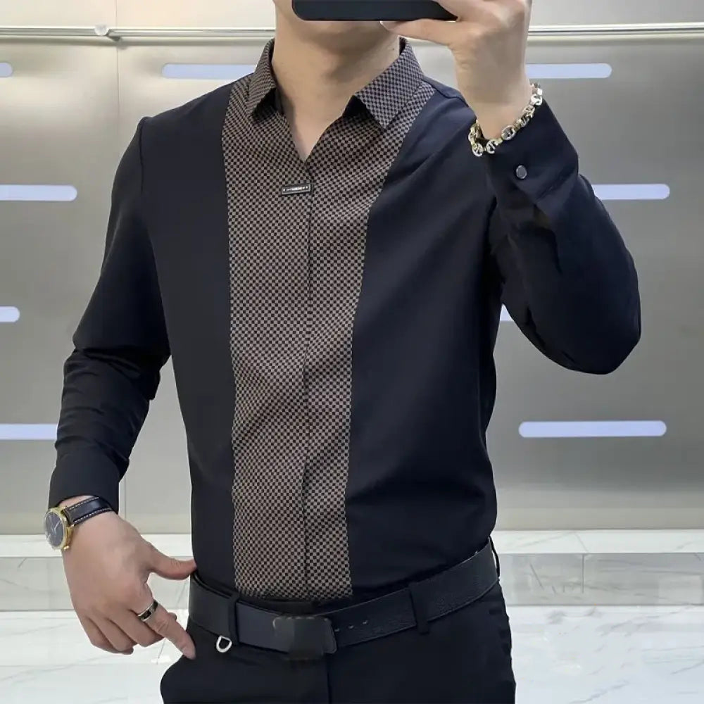 Camisa Social Alpha Tech Spliced Marrom - AlphaCode