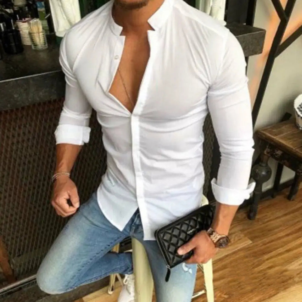 Camisa Social Slim Masculina Lisa Alpha Brandex Amarelo - AlphaCode