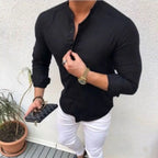 Camisa Social Slim Masculina Lisa Alpha Brandex Preto - AlphaCode