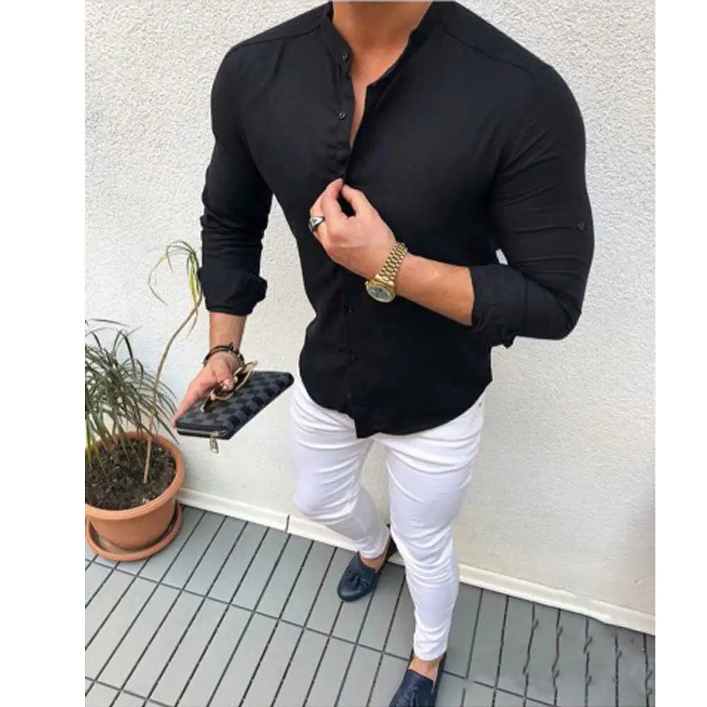 Camisa Social Slim Masculina Lisa Alpha Brandex Preto - AlphaCode
