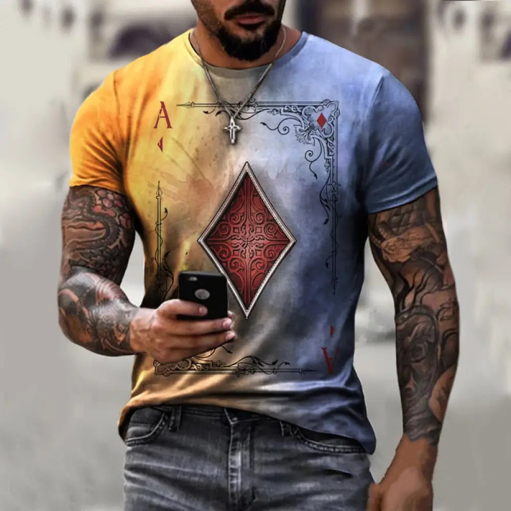 Camiseta Estampa 3d Cartas Dourado - AlphaCode