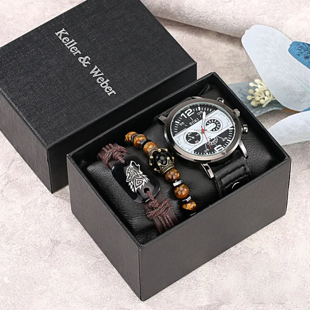 Kit Masculino Relogio Mais Pulseira Alpha Personality - AlphaCode