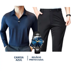Kit Masculino Social Alpha Manchester Com Camisa Calca Relogio Promocao - AlphaCode