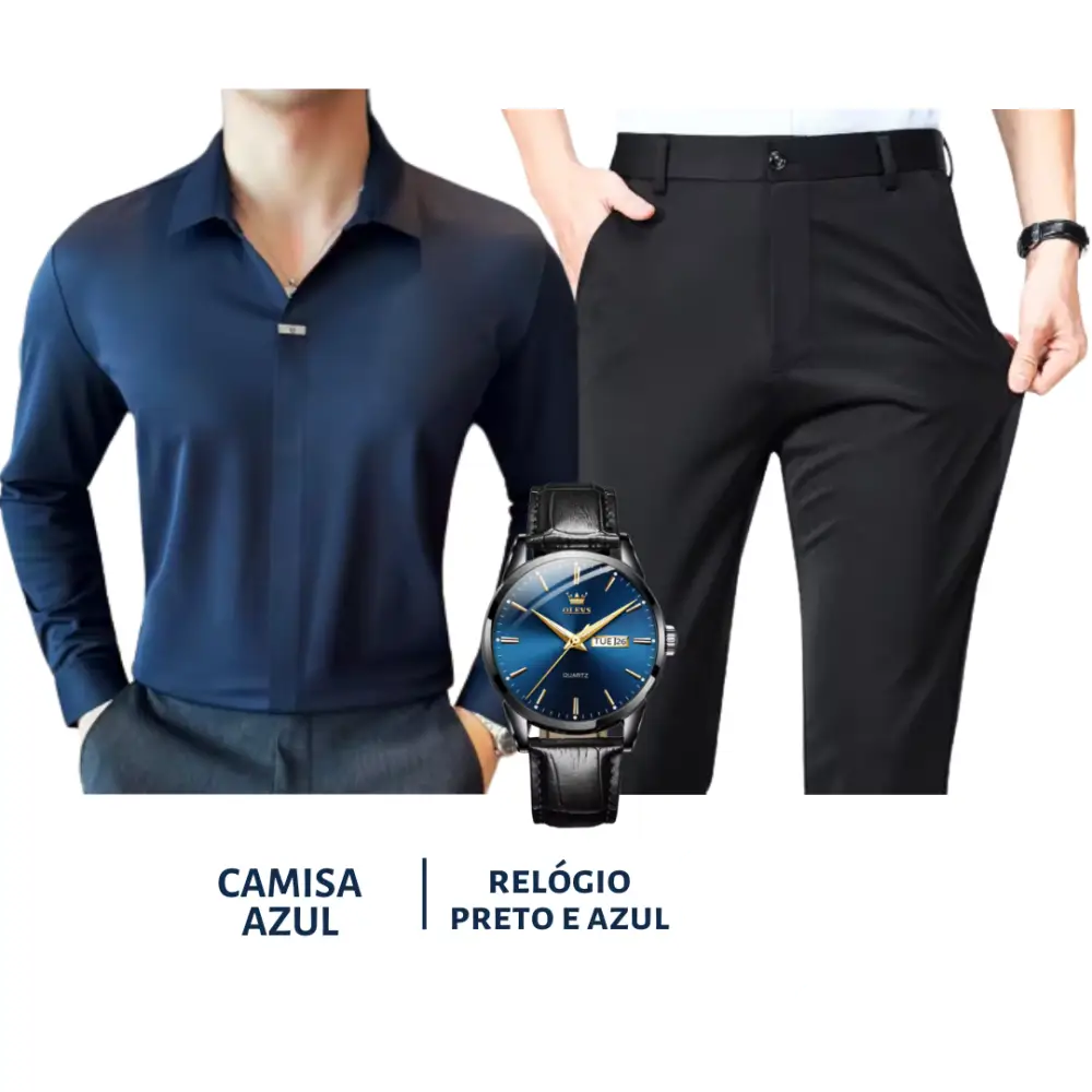 Kit Masculino Social Alpha Manchester Com Camisa Calca Relogio Promocao - AlphaCode