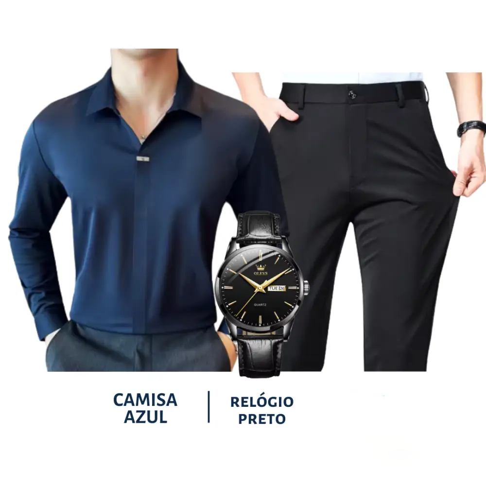Kit Masculino Social Alpha Manchester Com Camisa Calca Relogio Promocao - AlphaCode