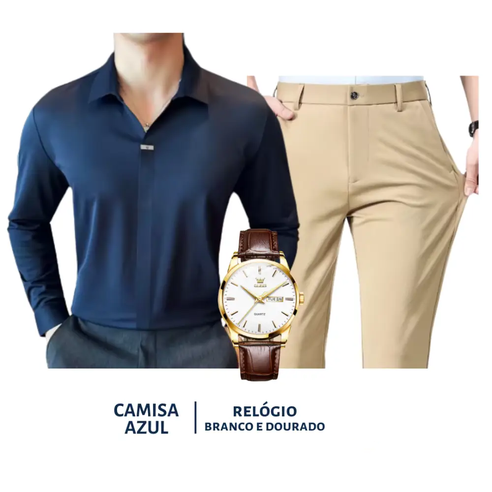 Kit Masculino Social Alpha Manchester Com Camisa Calca Relogio Promocao - AlphaCode