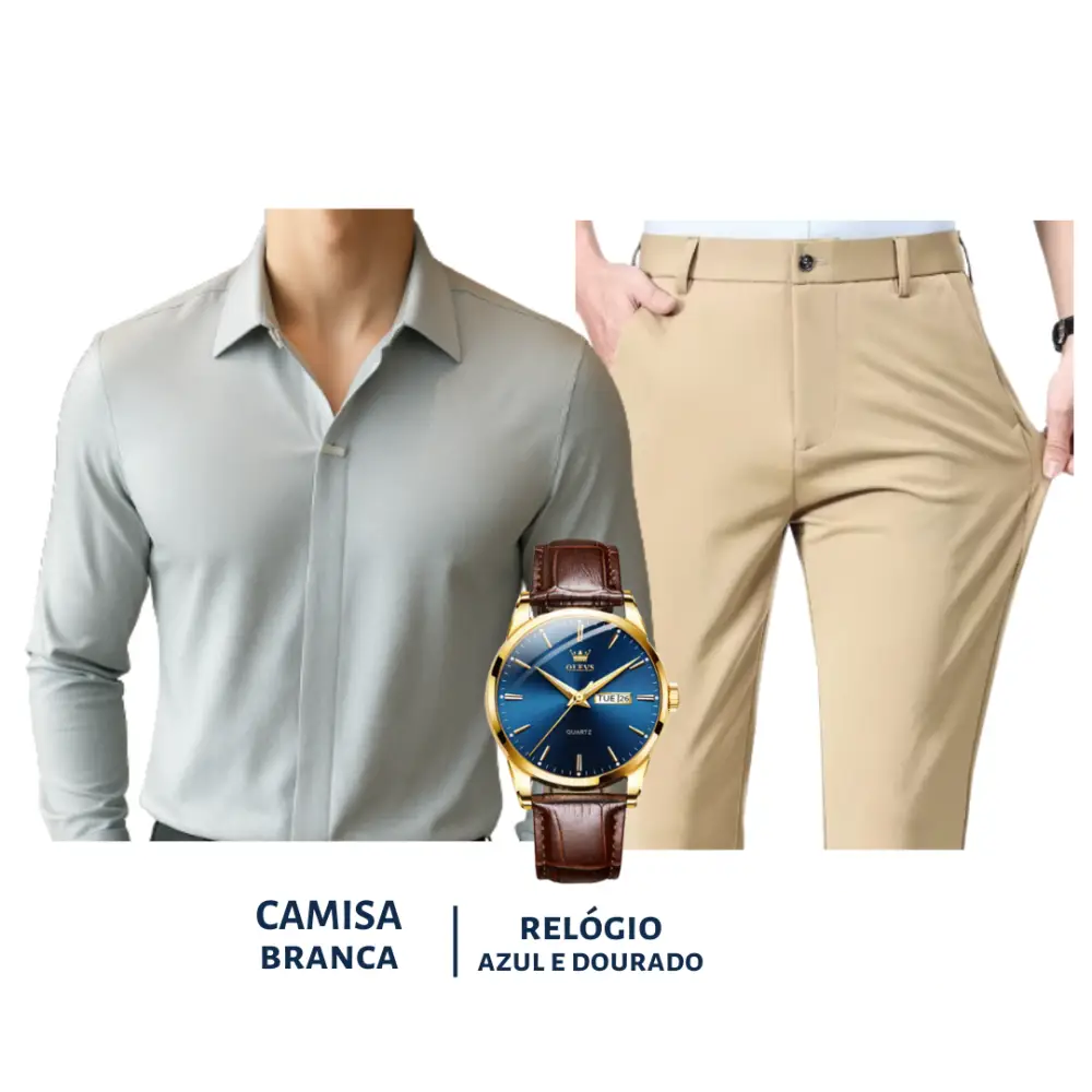 Kit Masculino Social Alpha Manchester Com Camisa Calca Relogio Promocao - AlphaCode