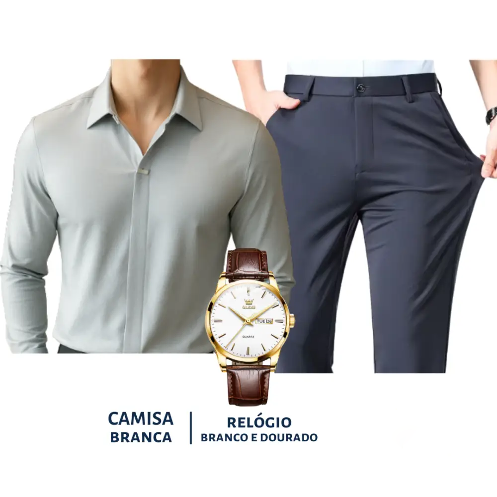 Kit Masculino Social Alpha Manchester Com Camisa Calca Relogio Promocao - AlphaCode
