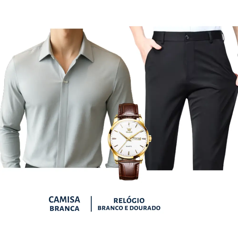Kit Masculino Social Alpha Manchester Com Camisa Calca Relogio Promocao - AlphaCode