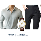 Kit Masculino Social Alpha Manchester Com Camisa Calca Relogio Promocao - AlphaCode
