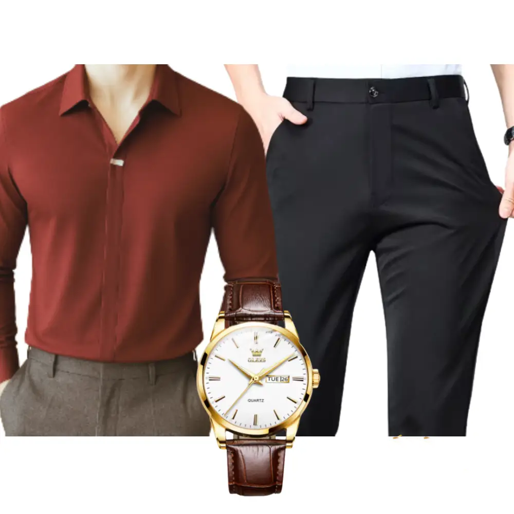 Kit Masculino Social Alpha Manchester Com Camisa Calca Relogio Promocao - AlphaCode