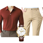 Kit Masculino Social Alpha Manchester Com Camisa Calca Relogio Promocao - AlphaCode