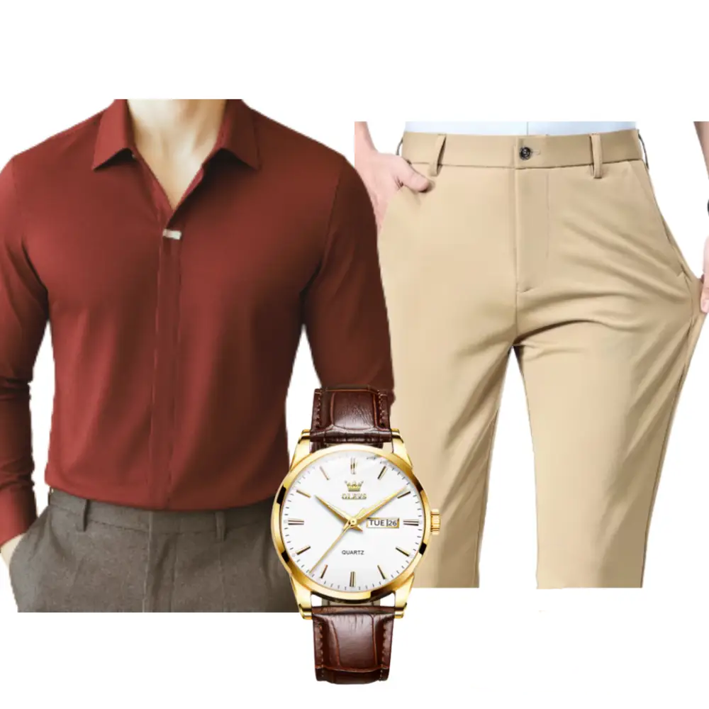 Kit Masculino Social Alpha Manchester Com Camisa Calca Relogio Promocao - AlphaCode