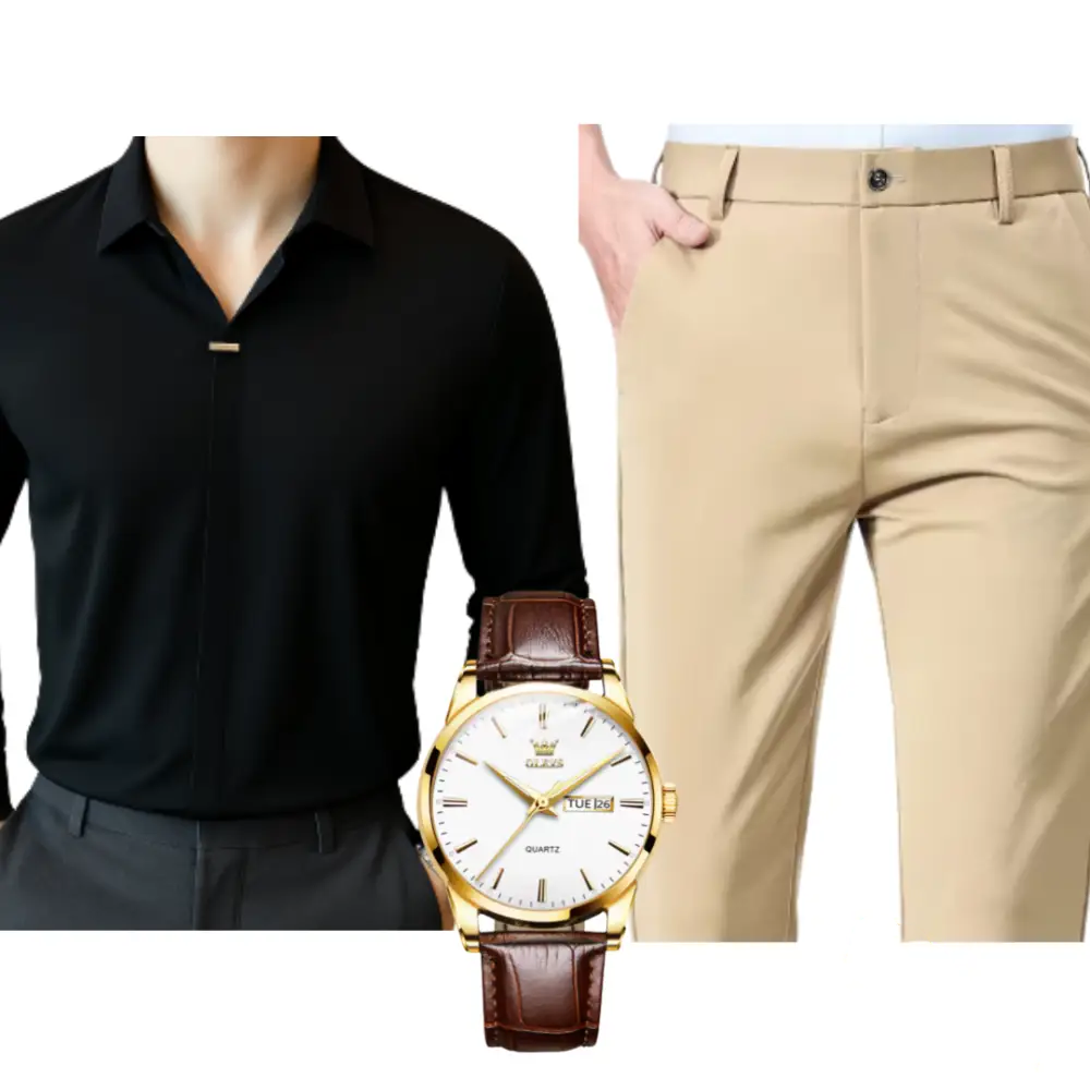 Kit Masculino Social Alpha Manchester Com Camisa Calca Relogio Promocao - AlphaCode