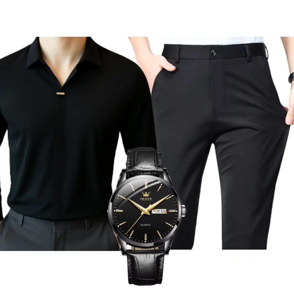 Kit Masculino Social Alpha Manchester Com Camisa Calca Relogio Promocao - AlphaCode