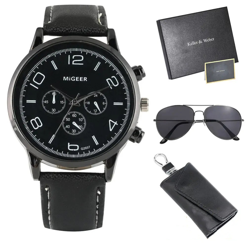 Kit Relogio Mais Carteira E Oculos Masculino Practical Alpha Preto - AlphaCode