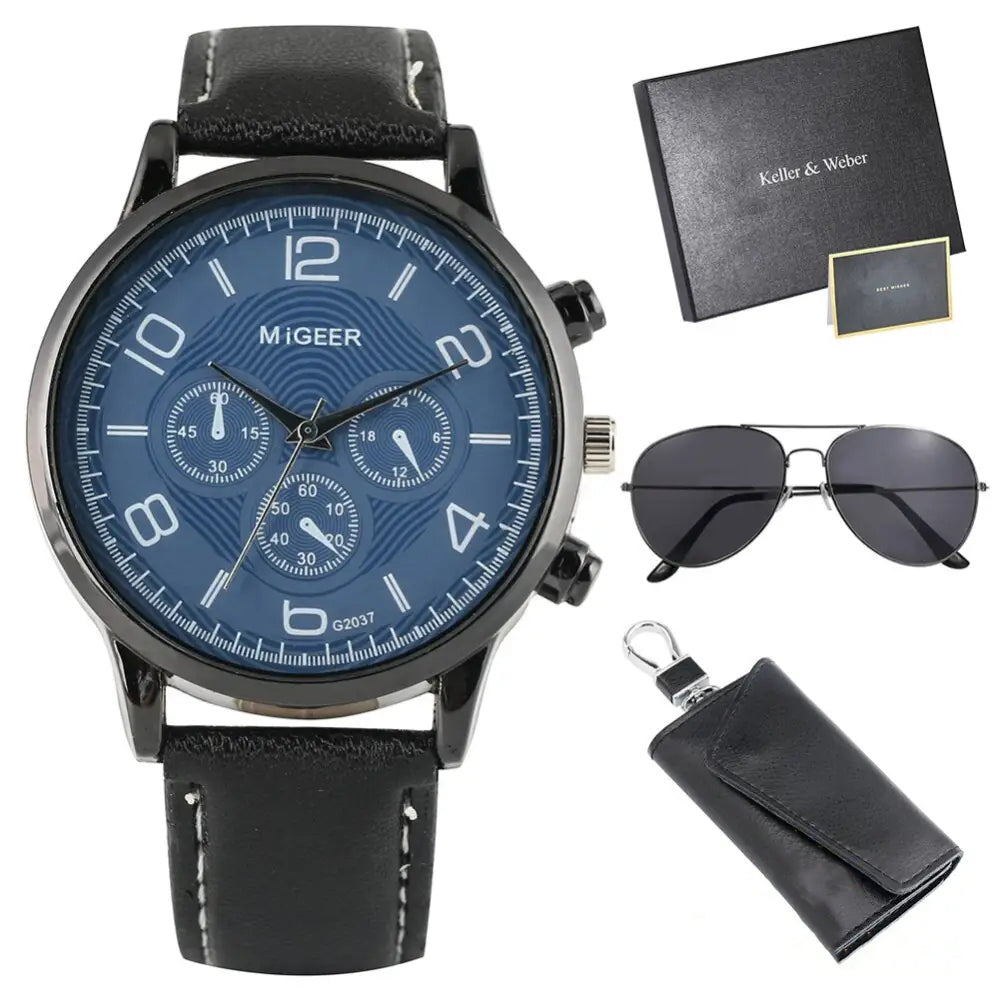 Kit Relogio Mais Carteira E Oculos Masculino Practical Alpha Preto - AlphaCode