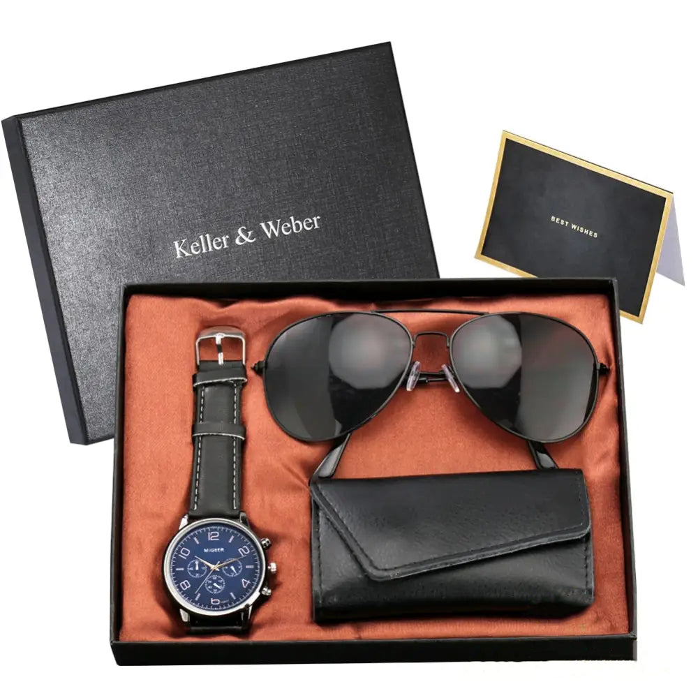 Kit Relogio Mais Carteira E Oculos Masculino Practical Alpha Preto - AlphaCode