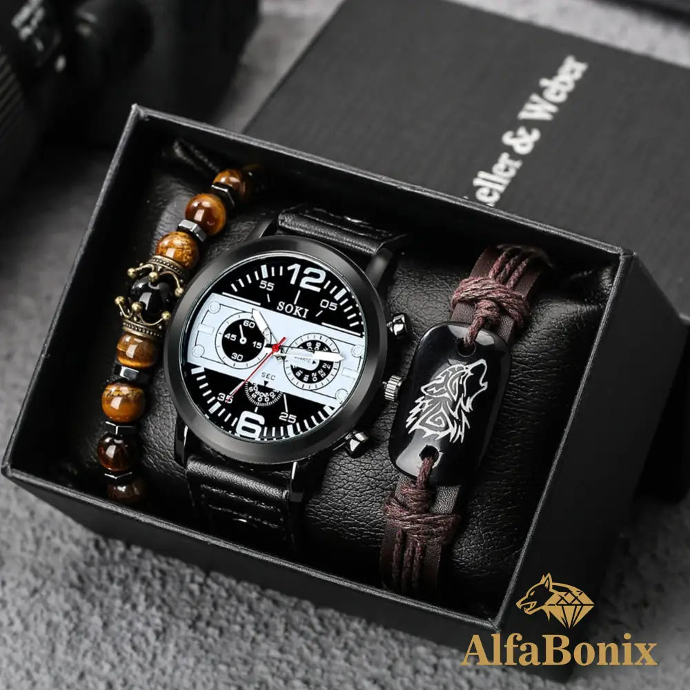Kit Relogio Mais Pulseira Masculina Alpha - AlphaCode