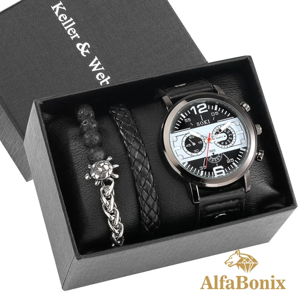 Kit Relogio Mais Pulseira Masculina Alpha - AlphaCode