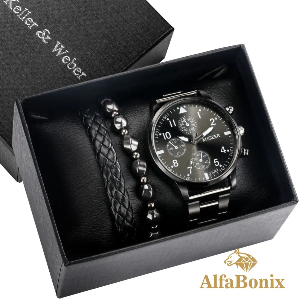 Kit Relogio Mais Pulseira Masculina Alpha - AlphaCode