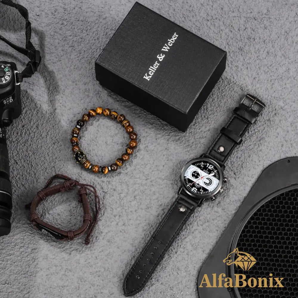 Kit Relogio Mais Pulseira Masculina Alpha - AlphaCode