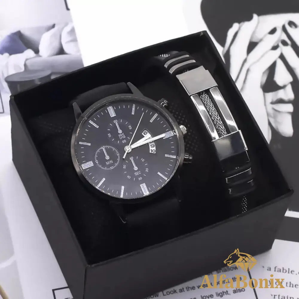 Kit Relogio Mais Pulseira Masculina Alpha - AlphaCode