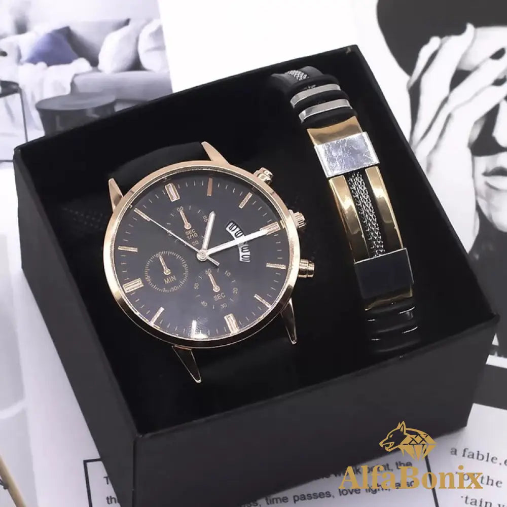 Kit Relogio Mais Pulseira Masculina Alpha - AlphaCode