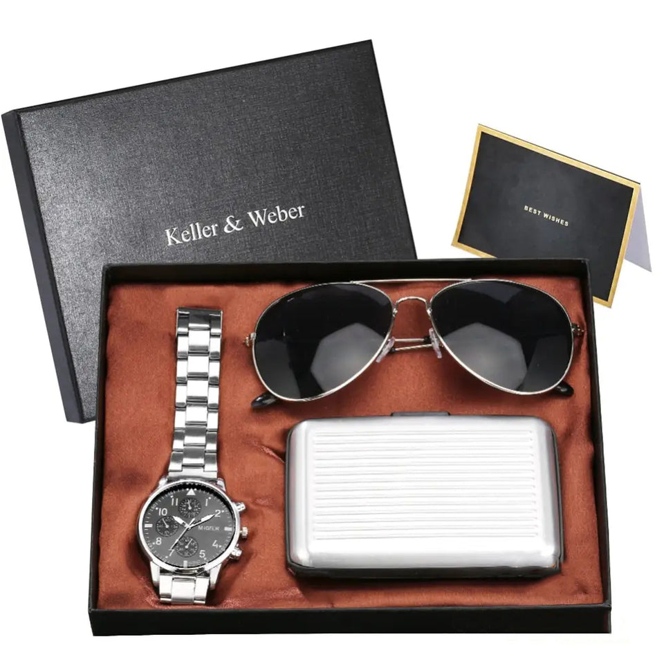 Kit Relogio Oculos E Carteira Masculina Alpha Antimagnetic - AlphaCode