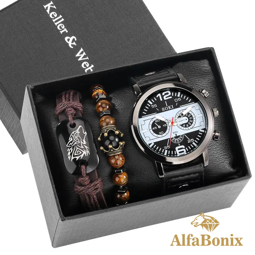 Kit Relógio mais Pulseira Masculina Alpha.