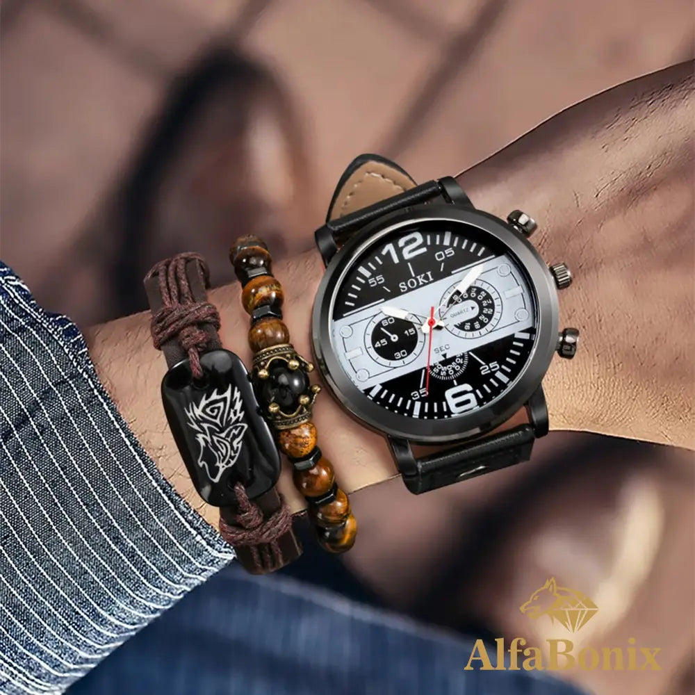 Kit Relógio mais Pulseira Masculina Alpha.