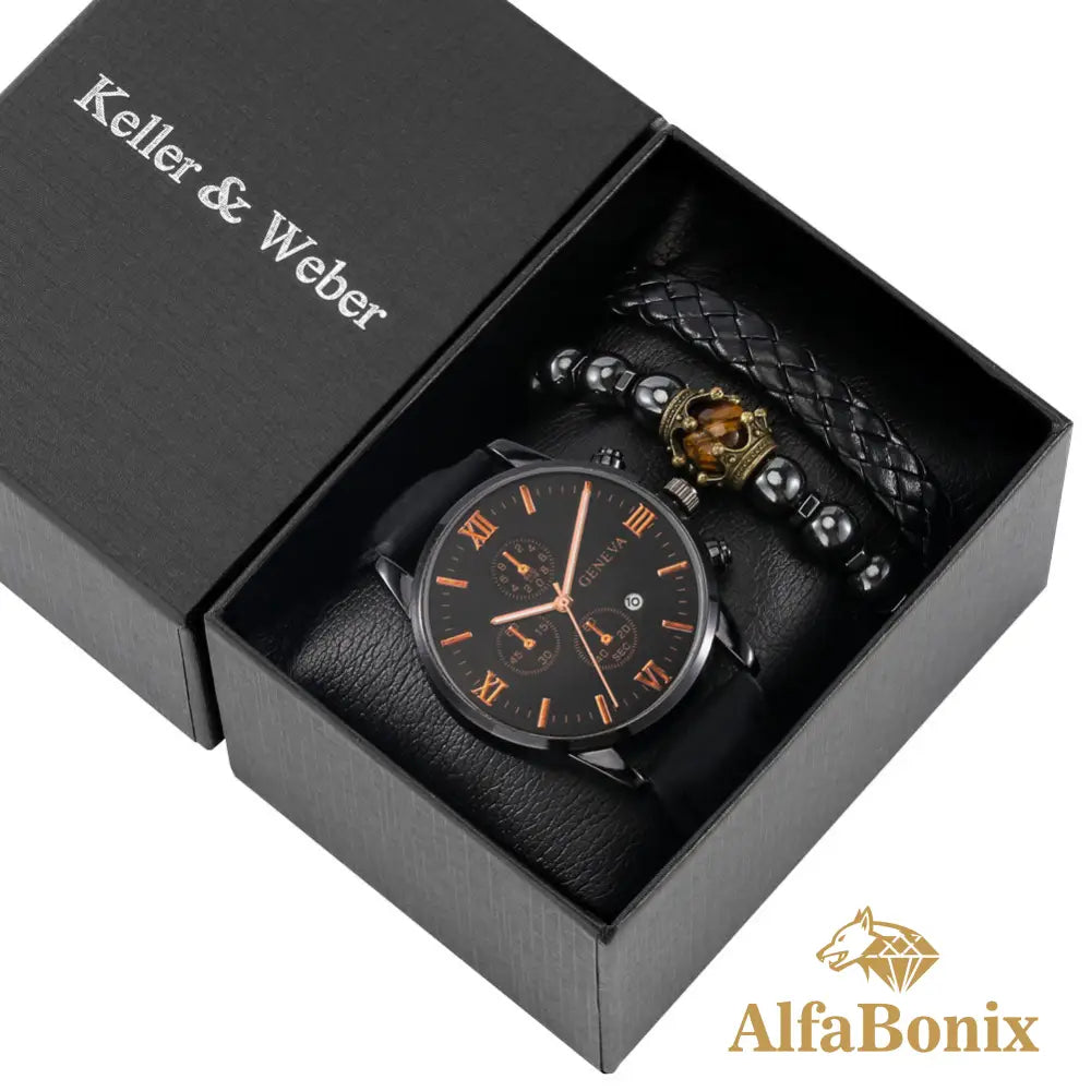 Kit Relógio mais Pulseira Masculina Alpha.