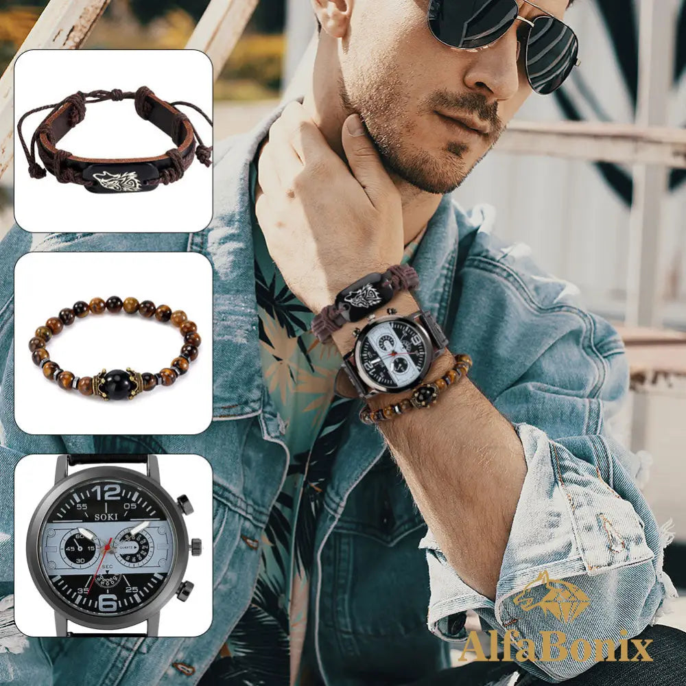 Kit Relógio mais Pulseira Masculina Alpha.