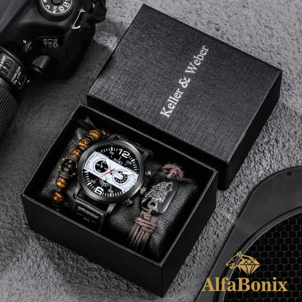 Kit Relógio mais Pulseira Masculina Alpha.
