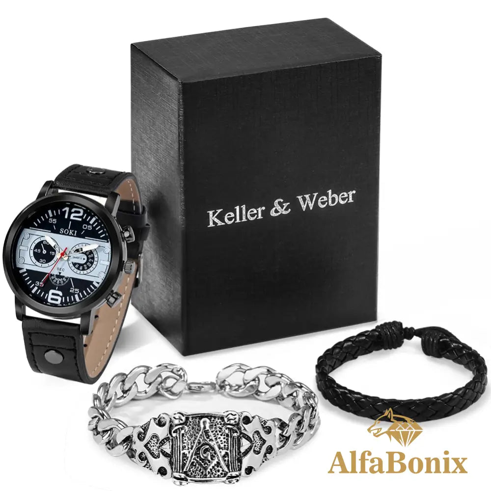 Kit Relógio mais Pulseira Masculina Alpha.