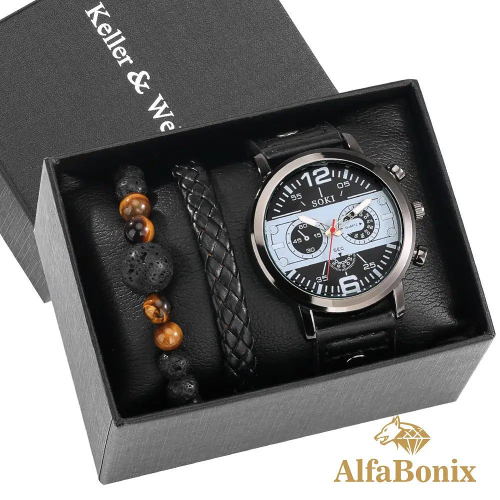 Kit Relógio mais Pulseira Masculina Alpha.